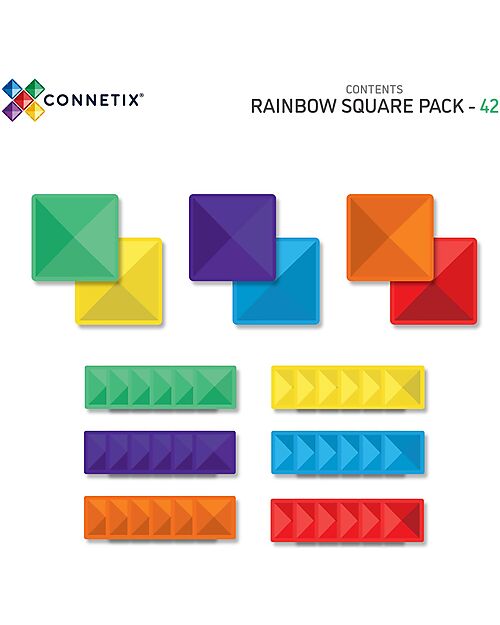 Connetix 42 Pezzi - Pacco Espansione - Arcobaleno - 100% Plastica ABS Atossica - Apprendimento STEM! Giochi Magnetici