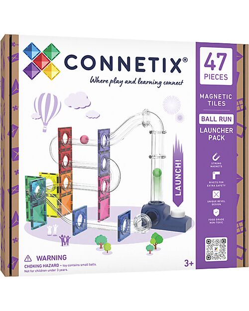 Connetix 47 Pezzi - Pacco Pista Palline - Launcher - 100% Plastica ABS Atossica - Apprendimento STEM! Giochi Magnetici
