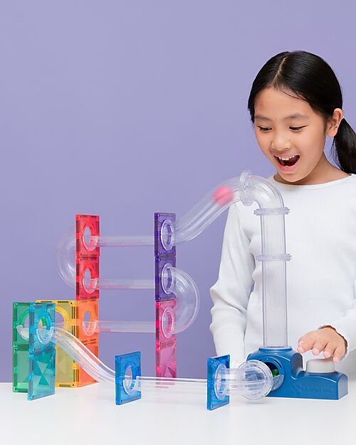 Connetix 47 Pezzi - Pacco Pista Palline - Launcher - 100% Plastica ABS Atossica - Apprendimento STEM! Giochi Magnetici