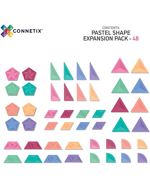 Connetix 48 Pezzi - Pacco Espansione Forme - Pastello - 100% Plastica ABS Atossica - Apprendimento STEM! Giochi Magnetici