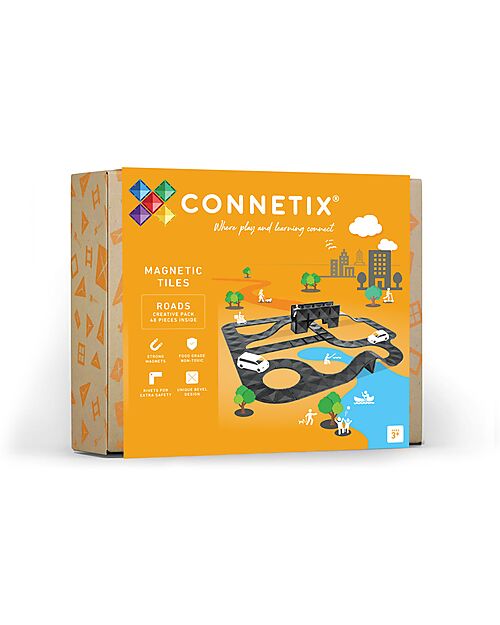 Connetix 48 Pezzi - Roads - Nero - 100% Plastica ABS Atossica - Apprendimento STEM! Giochi Magnetici