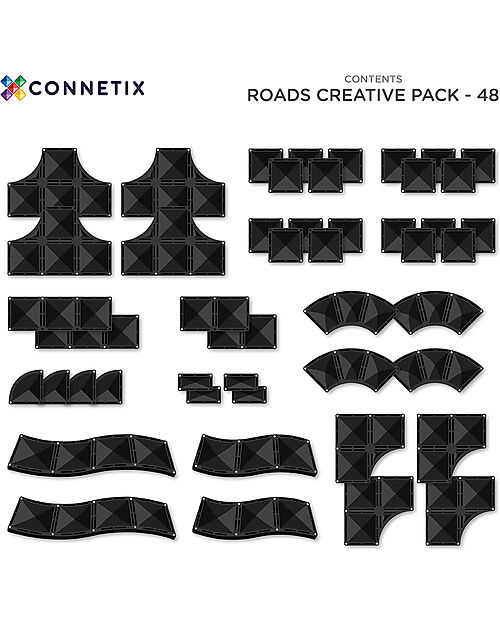 Connetix 48 Pezzi - Roads - Nero - 100% Plastica ABS Atossica - Apprendimento STEM! Giochi Magnetici