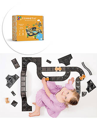 Connetix 48 Pezzi - Roads - Nero - 100% Plastica ABS Atossica - Apprendimento STEM! Giochi Magnetici