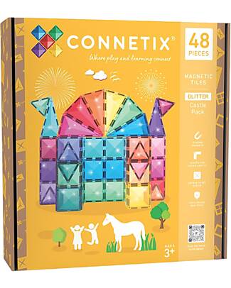 Connetix 48 Pezzi - Set Castello Glitter - 100% Plastica ABS Atossica - Apprendimento STEM! Giochi Magnetici