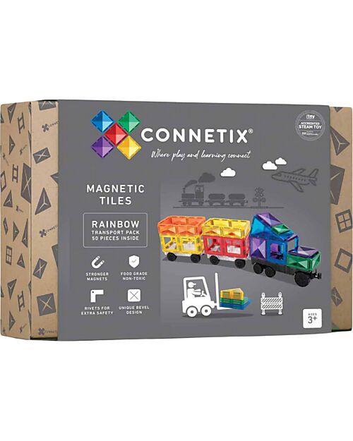Connetix 50 Pezzi - Camion - Arcobaleno - 100% Plastica ABS Atossica - Apprendimento STEM! Giochi Magnetici