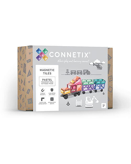 Connetix 50 Pezzi - Camion - Pastello - 100% Plastica ABS Atossica - Apprendimento STEM! Giochi Magnetici