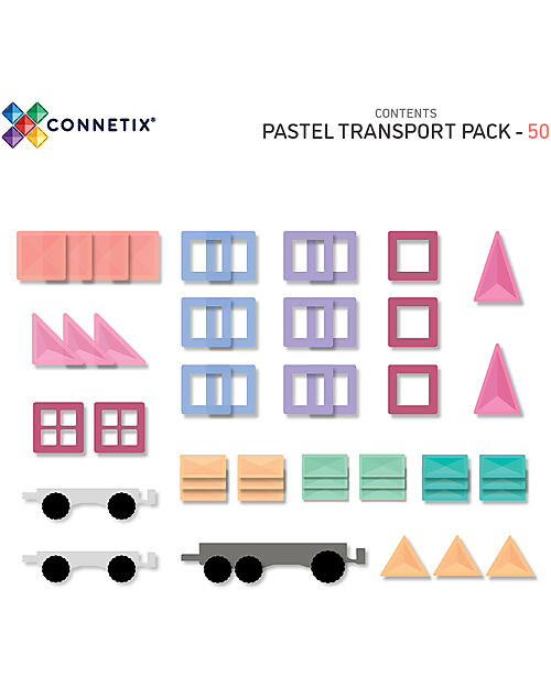 Connetix 50 Pezzi - Camion - Pastello - 100% Plastica ABS Atossica - Apprendimento STEM! Giochi Magnetici