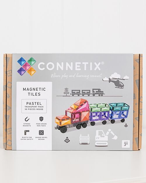 Connetix 50 Pezzi - Camion - Pastello - 100% Plastica ABS Atossica - Apprendimento STEM! Giochi Magnetici