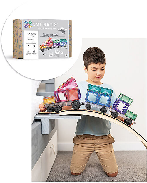 Connetix 50 Pezzi - Camion - Pastello - 100% Plastica ABS Atossica - Apprendimento STEM! Giochi Magnetici