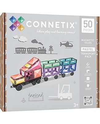 Connetix 50 Pezzi - Pacco Camion - Pastello - 100% Plastica ABS Atossica - Apprendimento STEM! Giochi Magnetici