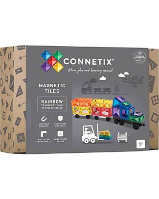 Connetix 50 Pezzi Transport - Rainbow - 100% Plastica ABS Atossica - Apprendimento STEM! Giochi Magnetici