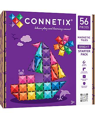 Connetix 56 Pezzi - Pacco Iniziale - Bright - 100% Plastica ABS Atossica - Apprendimento STEM! Giochi Magnetici