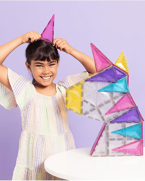 Connetix 56 Pezzi - Set Unicorno Glitter - 100% Plastica ABS Atossica - Apprendimento STEM! Giochi Magnetici