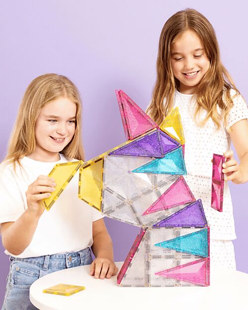 Connetix 56 Pezzi - Set Unicorno Glitter - 100% Plastica ABS Atossica - Apprendimento STEM! Giochi Magnetici