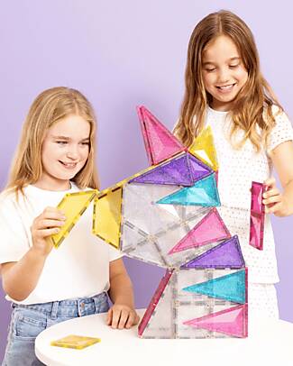 Connetix 56 Pezzi - Set Unicorno Glitter - 100% Plastica ABS Atossica - Apprendimento STEM! Giochi Magnetici