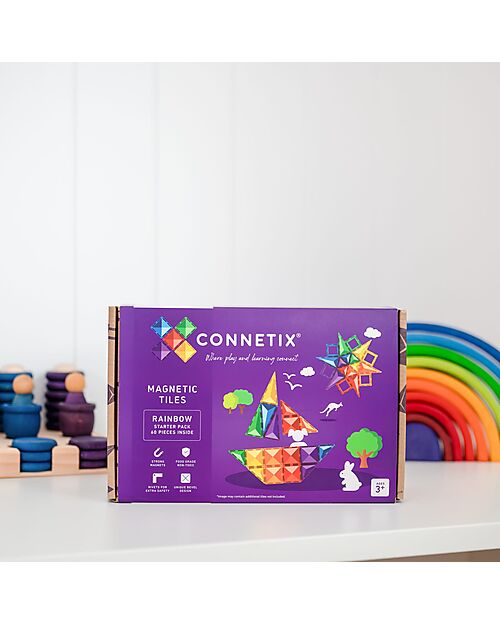 Connetix 60 Pezzi - Pacco Iniziale - Arcobaleno - 100% Plastica ABS Atossica - Apprendimento STEM! Giochi Magnetici