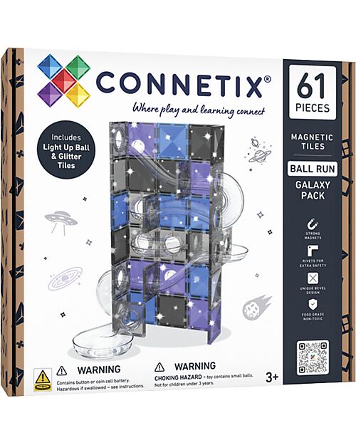 Connetix 61 Pezzi - Pacco Pista Palline - Galaxy - 100% Plastica ABS Atossica - Apprendimento STEM! Giochi Magnetici