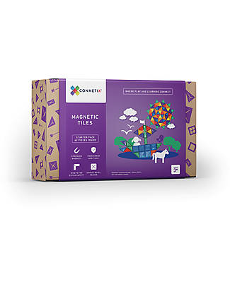 Connetix 62 Pezzi - Pacco Iniziale - Arcobaleno - 100% Plastica ABS Atossica - Apprendimento STEM! Giochi Magnetici