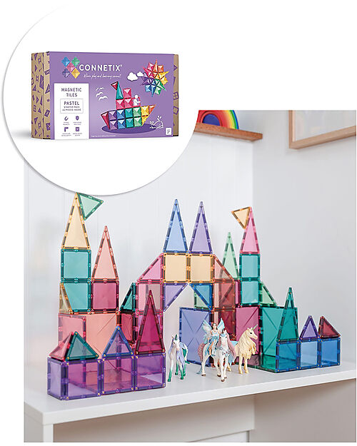 Connetix 64 Pezzi - Pacco Iniziale - Pastello - 100% Plastica ABS Atossica - Apprendimento STEM! Giochi Magnetici