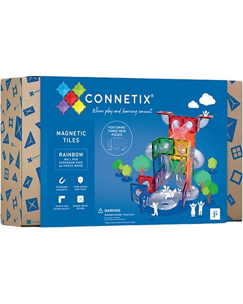 Connetix 66 Pezzi - Pacco Pista Palline - Arcobaleno - 100% Plastica ABS Atossica - Apprendimento STEM! Giochi Magnetici
