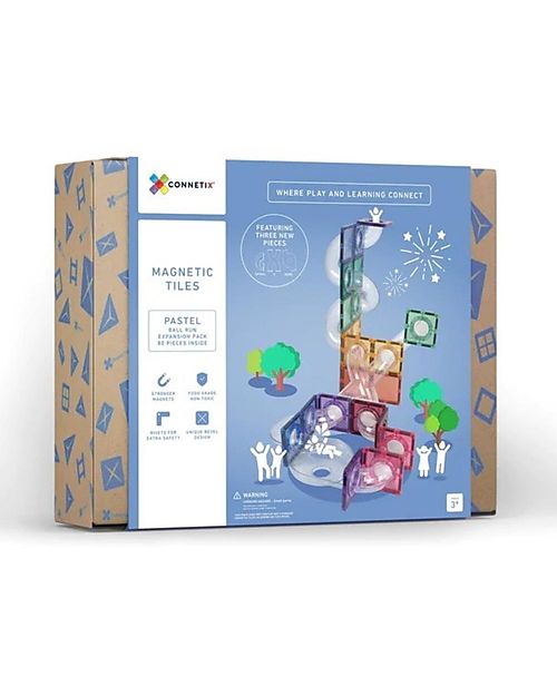 Connetix 80 Pezzi - Pacco Pista Palline - Pastello - 100% Plastica ABS Atossica - Apprendimento STEM! Giochi Magnetici