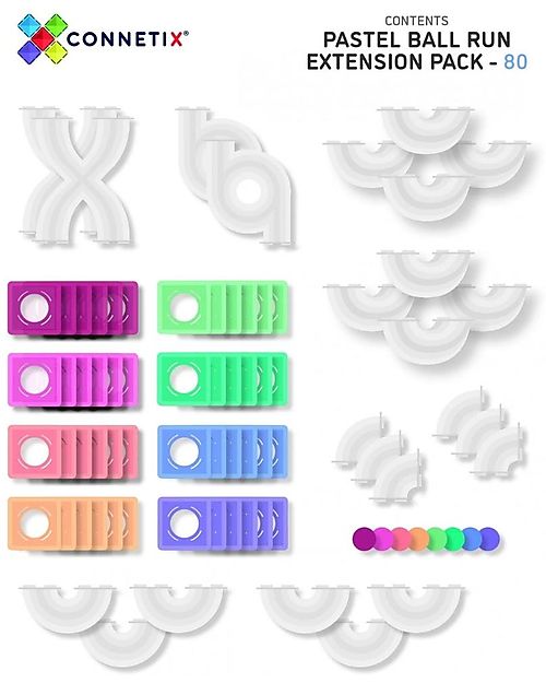 Connetix 80 Pezzi - Pacco Pista Palline - Pastello - 100% Plastica ABS Atossica - Apprendimento STEM! Giochi Magnetici