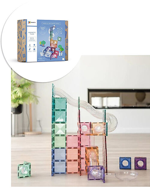 Connetix 80 Pezzi - Pacco Pista Palline - Pastello - 100% Plastica ABS Atossica - Apprendimento STEM! Giochi Magnetici