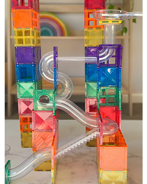 Connetix 92 Pezzi - Pista Palline Espansione per Tessere Magnetiche - Arcobaleno - Apprendimento STEM! Giochi Magnetici