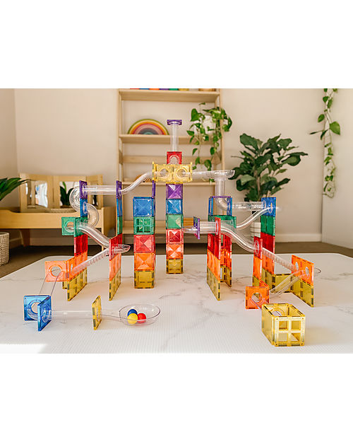 Connetix 92 Pezzi - Pista Palline Espansione per Tessere Magnetiche - Arcobaleno - Apprendimento STEM! Giochi Magnetici