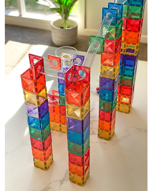 Connetix 92 Pezzi - Pista Palline Espansione per Tessere Magnetiche - Arcobaleno - Apprendimento STEM! Giochi Magnetici