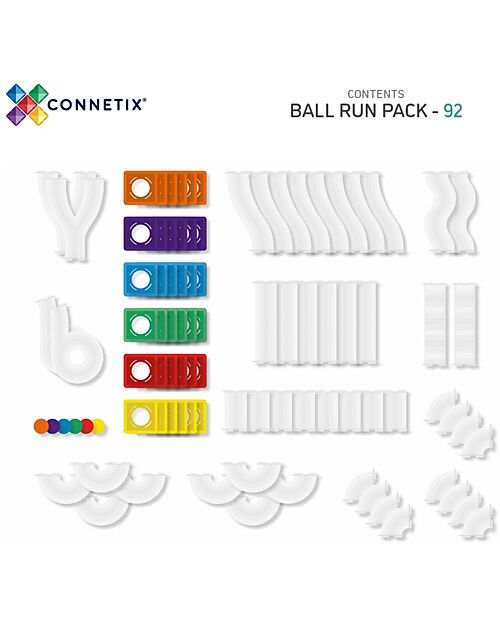 Connetix 92 Pezzi - Pista Palline Espansione per Tessere Magnetiche - Arcobaleno - Apprendimento STEM! Giochi Magnetici