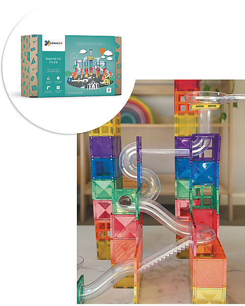 Connetix 92 Pezzi - Pista Palline Espansione per Tessere Magnetiche - Arcobaleno - Apprendimento STEM! Giochi Magnetici