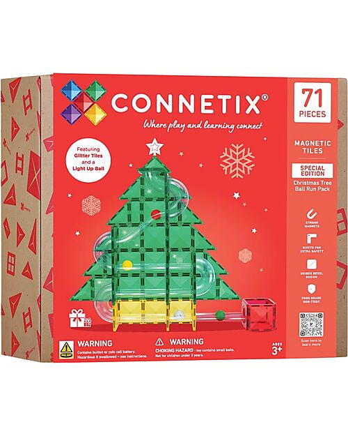 Connetix Albero di Natale - Pista Palline per Tessere Magnetiche - 71 Pezzi - Apprendimento STEM! Giochi Magnetici