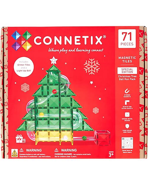 Connetix Albero di Natale - Pista Palline per Tessere Magnetiche - 71 Pezzi - Apprendimento STEM! Giochi Magnetici