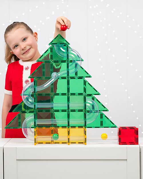 Connetix Albero di Natale - Pista Palline per Tessere Magnetiche - 71 Pezzi - Apprendimento STEM! Giochi Magnetici
