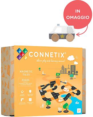 Connetix Pacco 16 Pezzi - Rampe e Intersezioni - Nero - In Regalo Macchina della Polizia in Legno! Giochi Magnetici