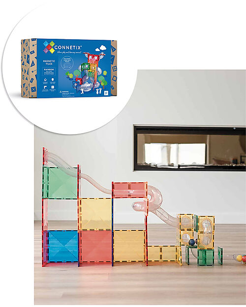 Connetix Pista Palline Espansione per Tessere Magnetiche - 66 Pezzi - Arcobaleno - Apprendimento STEM! Giochi Magnetici