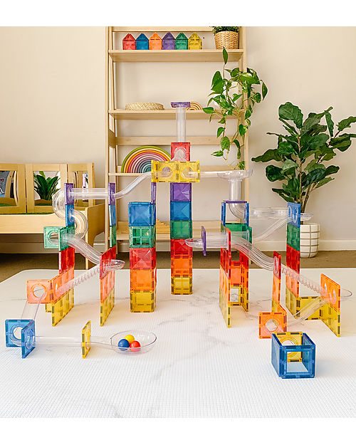 Connetix Pista Palline Espansione per Tessere Magnetiche - 92 Pezzi - Arcobaleno - Apprendimento STEM! Giochi Magnetici