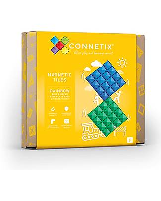 Connetix Set 2 Basi - Blu e Verde - 100% Plastica ABS Atossica - Apprendimento STEM! Giochi Montessoriani