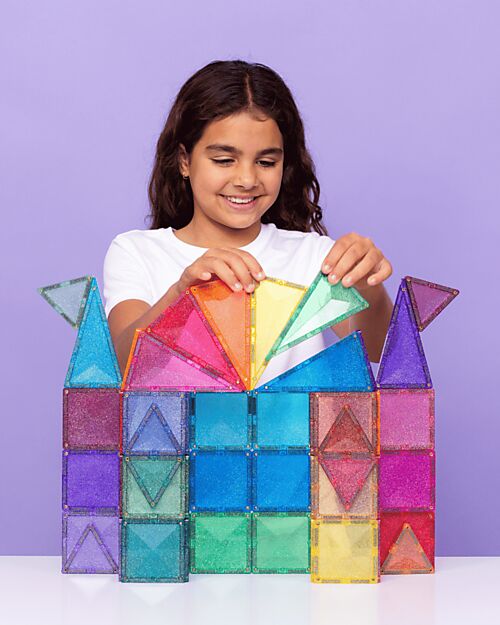 Connetix Set Castello Glitter - 48 Pezzi - 100% Plastica ABS Atossica - Apprendimento STEM! Giochi Magnetici