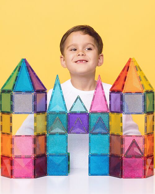 Connetix Set Castello Glitter - 48 Pezzi - 100% Plastica ABS Atossica - Apprendimento STEM! Giochi Magnetici