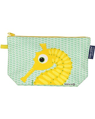 Coq en Pâte Beauty Case/ Astuccio Cavalluccio Marino - Verde Mela - 100 % Cotone Bio Astucci