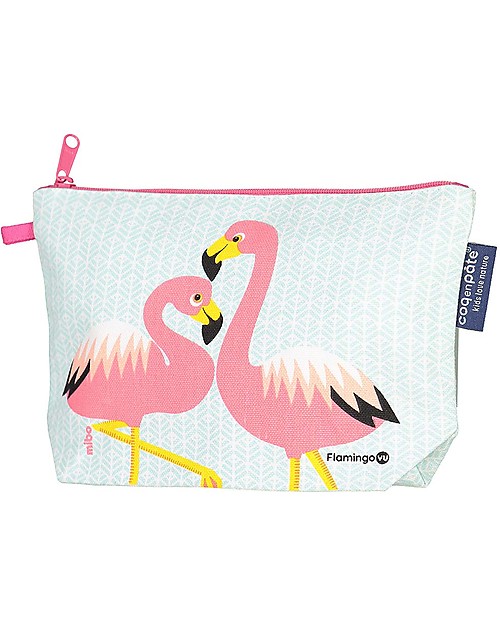 Coq en Pâte Beauty Case/Astuccio Fenicottero - Blu - 100% Cotone Bio Astucci per la Scuola