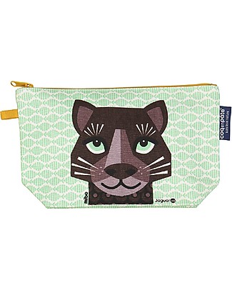 Coq en Pâte Beauty Case/ Astuccio Giaguaro - Verde Chiaro - 100 % Cotone Bio Astucci per la Scuola
