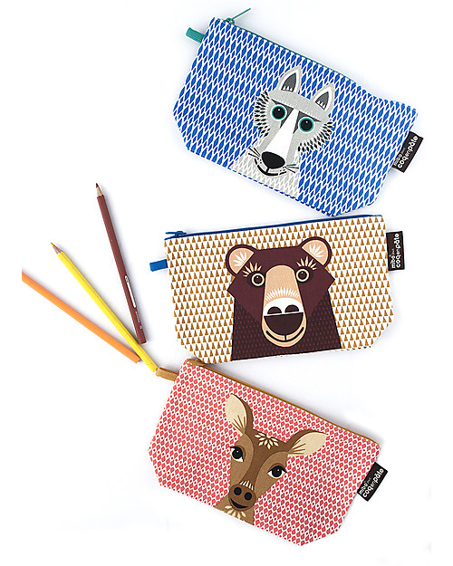 Coq en Pâte Beauty Case/ Astuccio Orso Bruno - 100 % Cotone Bio Astucci per la Scuola