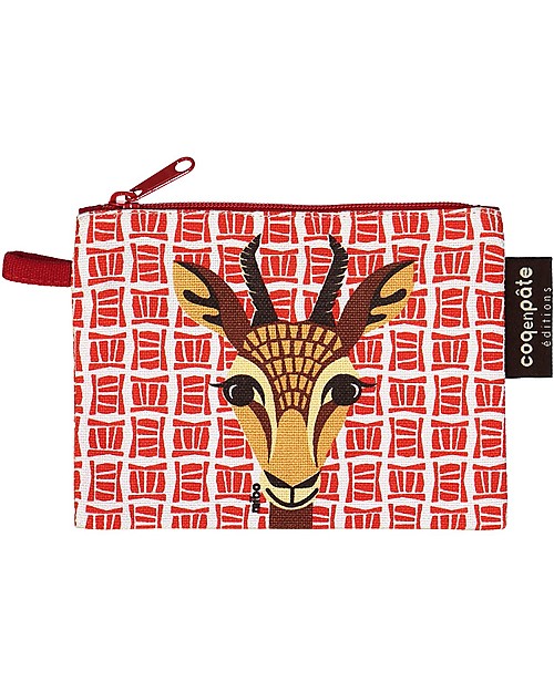 Coq en Pâte Portamonete Gazzella, Rosso - 100% Cotone Bio Certificato!  (10 x 13 cm) Portamonete