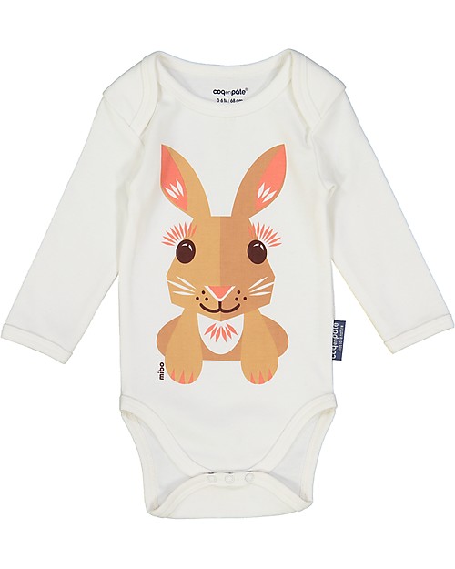 Coq en Pâte Set Body Maniche Lunghe e Bavaglino Coniglio, Rosa Corallo - 100% cotone bio Completi e Set