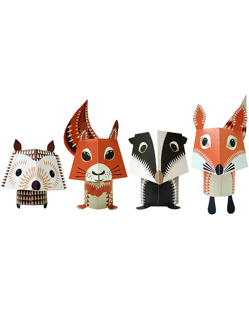 Coq en Pâte Set di 4 Animali di carta da costruire - Forest Family - 100% Carta Riciclata! Kit Fai Da Te