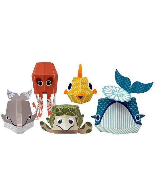Coq en Pâte Set di 5 Animali di Carta da Costruire - The Marine Team - 100% Carta Riciclata Kit Fai Da Te