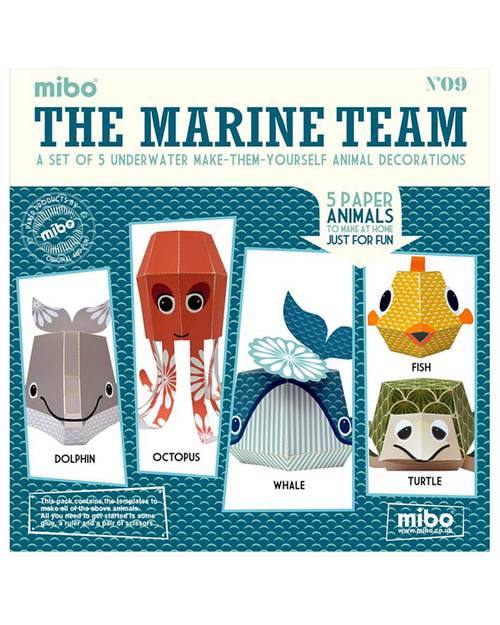 Coq en Pâte Set di 5 Animali di Carta da Costruire - The Marine Team - 100% Carta Riciclata Kit Fai Da Te